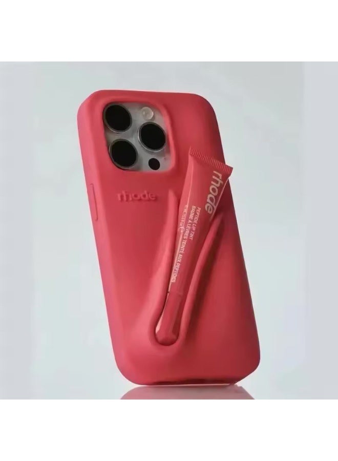 Lip Gloss Phone Case with Lip Tint, For iPhone Case Liquid Silicone Camera Protection Lipstick Lip Glaze Phone Case for iPhone 14 Pro Max (Berry)