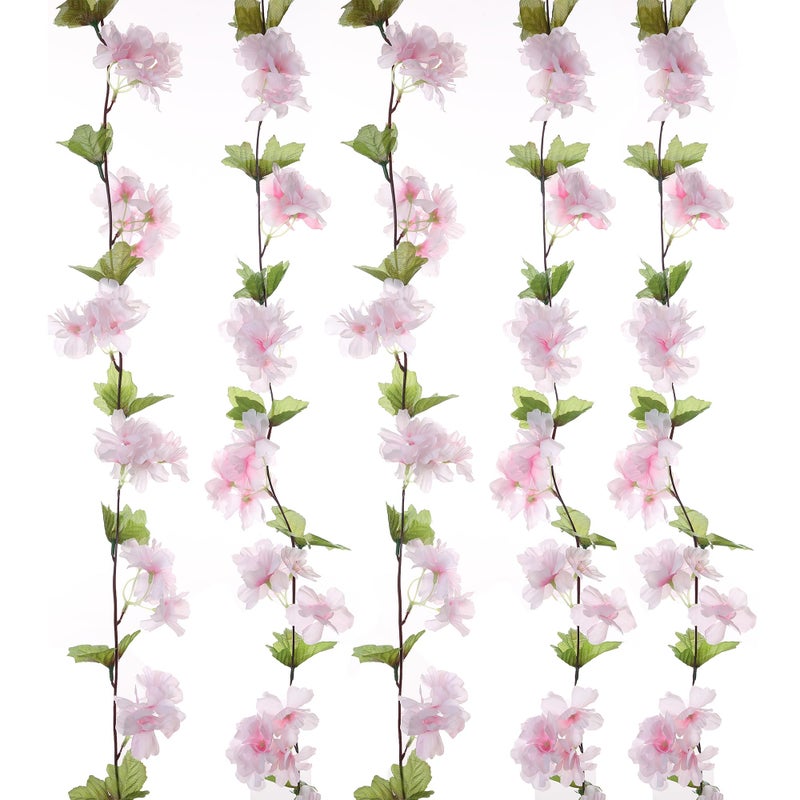 2Pcs Artificial Cherry Blossom Flower Garland Silk Fake Hanging Flower Vines for Home Wedding Decoration 7.2FT, Light Pink