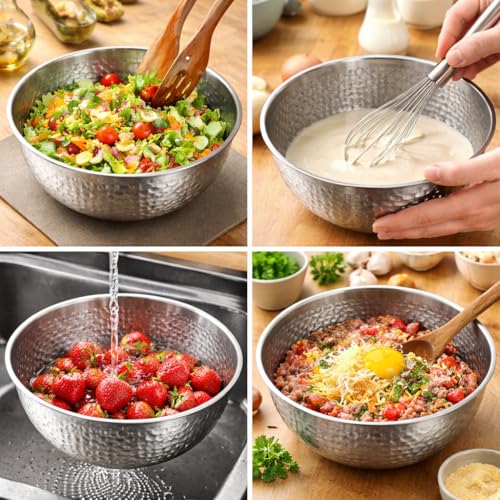 TRADY Stainless Steel Hammered Mixing Bowl – Heavy Duty Deep Kitchen Bowl for Cooking, Baking, Salad, Rice & Food Preparation - Image 5