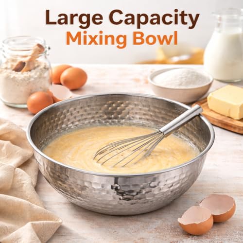 TRADY Stainless Steel Hammered Mixing Bowl – Heavy Duty Deep Kitchen Bowl for Cooking, Baking, Salad, Rice & Food Preparation - Image 3