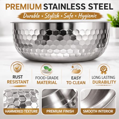 TRADY Stainless Steel Hammered Mixing Bowl – Heavy Duty Deep Kitchen Bowl for Cooking, Baking, Salad, Rice & Food Preparation - Image 2
