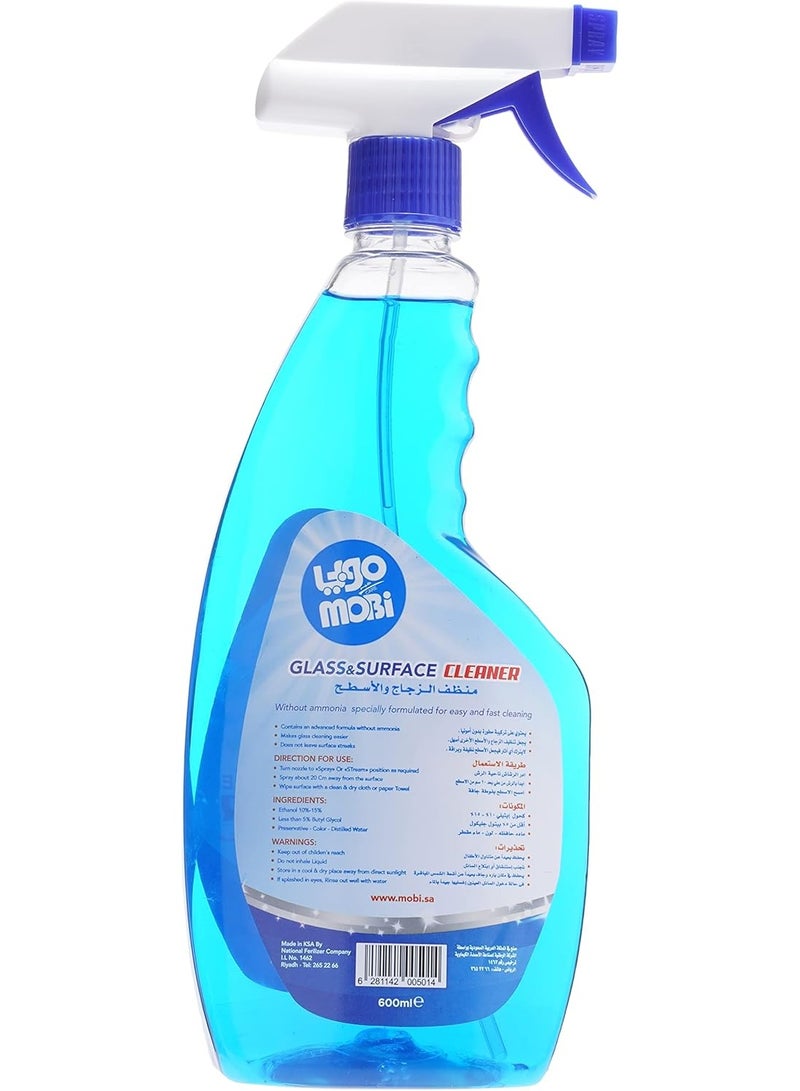 موبي منظف ​​زجاج وأسطح خالي من الأمونيا، لمعان بدون خطوط للنوافذ والمرايا، 600 مل - Image 2