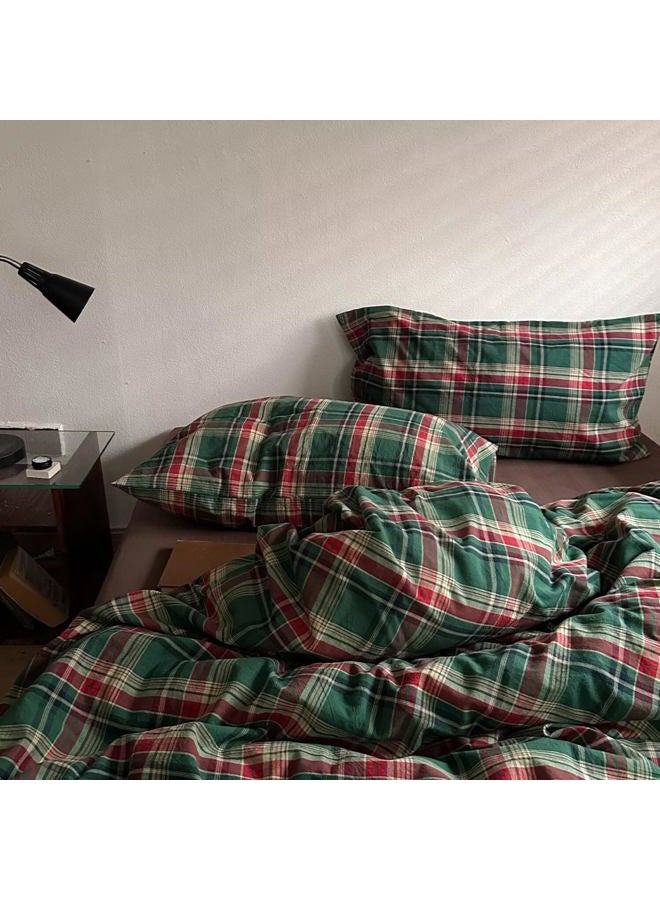 MKXI Vintage Buffalo Plaid Duvet Cover Set 3-Piece | 100% Washed Cotton Reversible Bedding Green/Red Checkered Queen Size with Zipper & Corner Ties Farmhouse & Shabby Chic Design - Image 5
