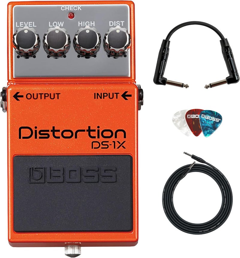 BOSS DS-1X Distortion Bundle with Gearlux Instrument Cable, Patch Cable, and Picks - Image 1