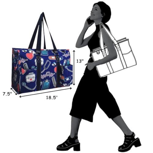 NGIL Zip-Top Tote Bag with Exterior Pockets for Working Women, Teachers, Nurses, and Moms, Design in USA (NGIL Zip-Nurse Theme-navy) - Image 4