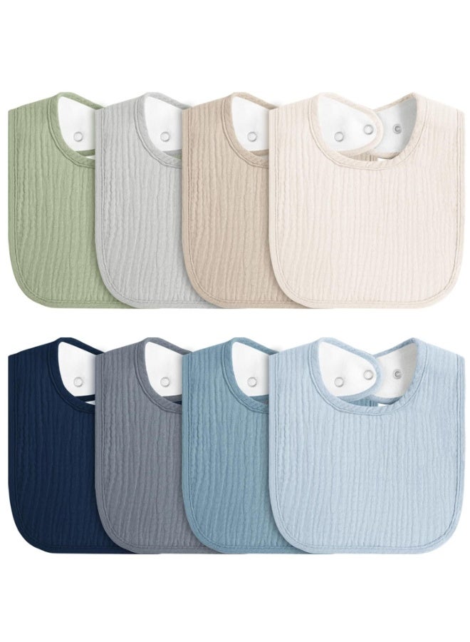 8 Pack Soft Cotton Baby Muslin Bibs Adjustable Absorbent Newborn Drool Feeding Bib Set for Boys and Girls - Image 1
