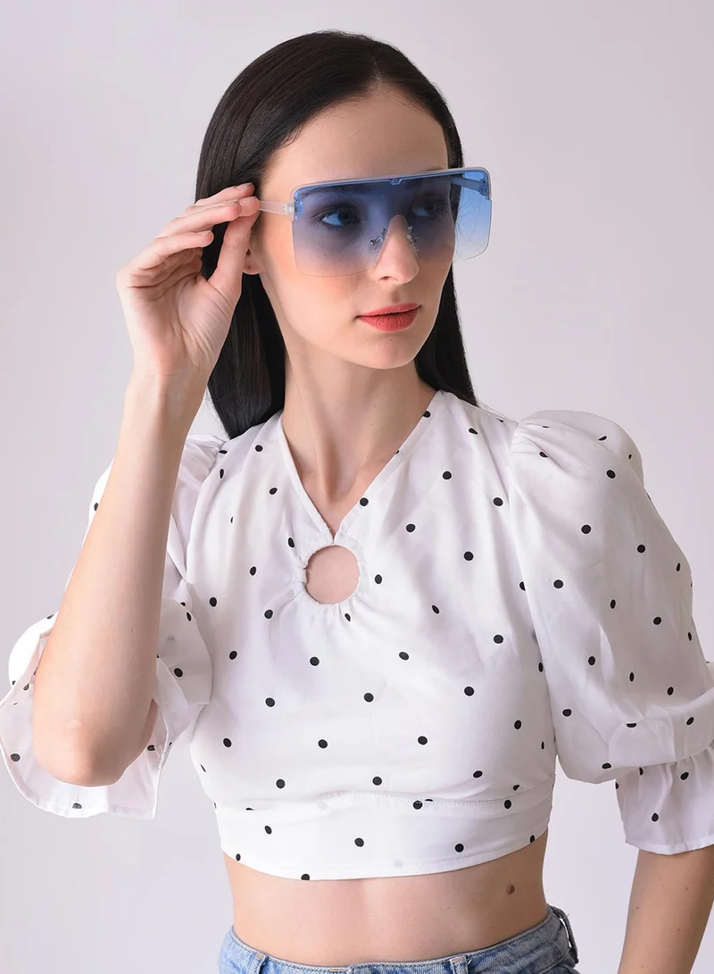 Haute Sauce Blue Lens White Oversized Sunglasses