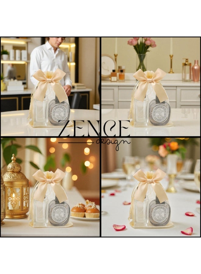تصميم زينس ٢٥ كيس هدايا من الأورغانزا باللون الذهبي مع شريطة – مقاس ١٠×١٥ سم | أكياس برباط وشريطة ساتان لحفلات الزفاف، عيد الحب والعيد (ذهبي) - Image 2