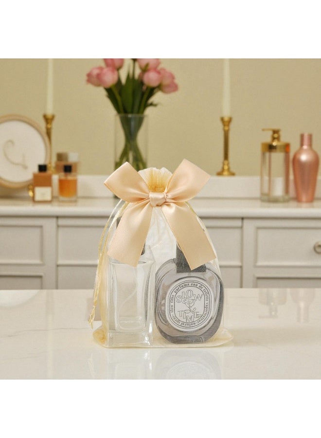 تصميم زينس ٢٥ كيس هدايا من الأورغانزا باللون الذهبي مع شريطة – مقاس ١٠×١٥ سم | أكياس برباط وشريطة ساتان لحفلات الزفاف، عيد الحب والعيد (ذهبي) - Image 4