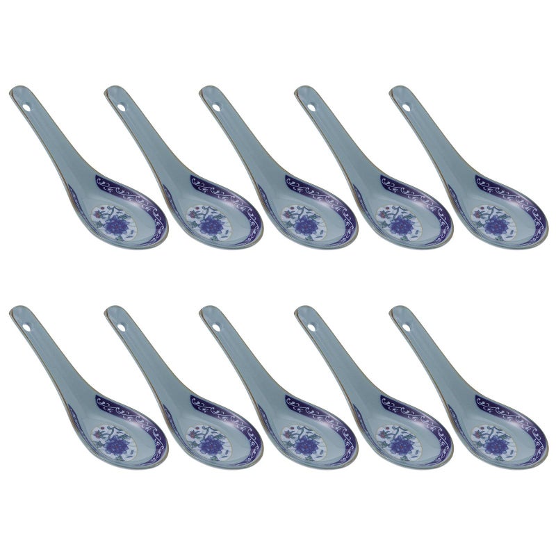 Milisten 10 Pieces Ceramic Soup Spoons Chinese Porcelain Mixing Spoon Blue And White Pattern Kitchen Utensils For Asian Food Serving Dining - Image 2