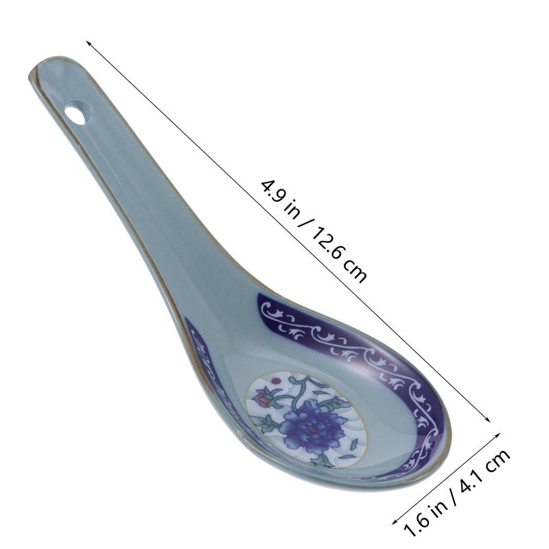 Milisten 10 Pieces Ceramic Soup Spoons Chinese Porcelain Mixing Spoon Blue And White Pattern Kitchen Utensils For Asian Food Serving Dining - Image 3