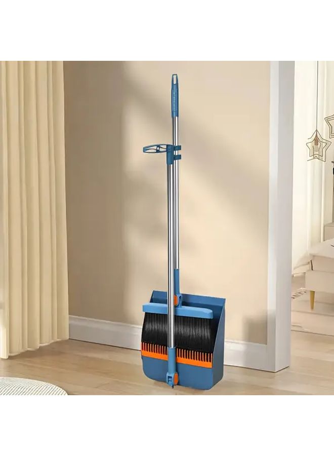 Blue Foldable Broom And Dustpan Set For Hard Floor Cleaning - Image 1