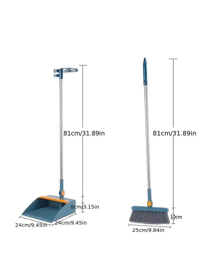 Blue Foldable Broom And Dustpan Set For Hard Floor Cleaning - Image 3