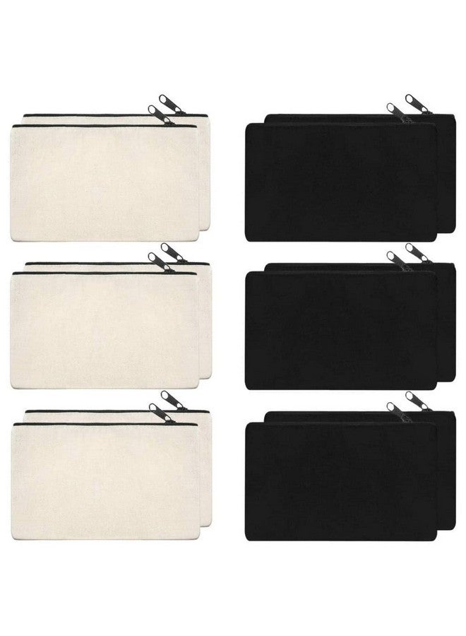 Lify DIY Craft Blank Bag Canvas Makeup Pencil Pouch with Zipper- Multipurpose Pen Pencil Case Cotton Canvas Cosmetic Bag Travel Cosmetic Bag -12 Piece Pack - Image 1