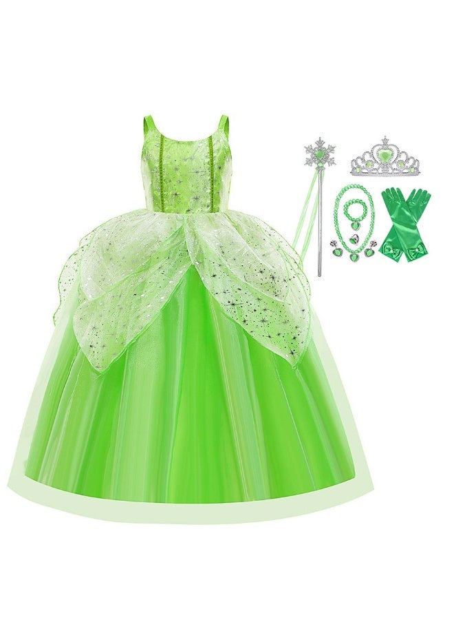 NIBEMINENT فستان الجني الأخضر الجديد للهالوين، زي أداء للأطفال للأميرة تيانا و تينكر بيل - Image 1