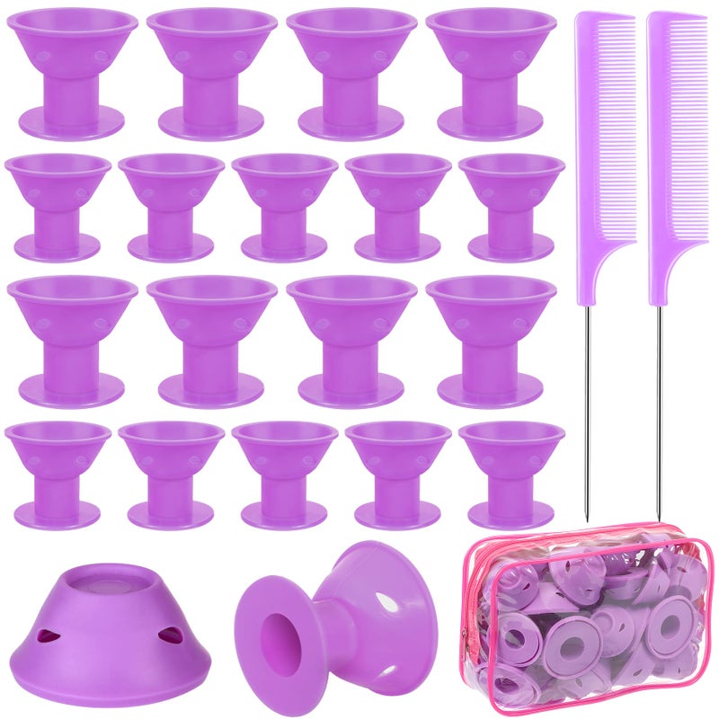 JULBEAR Hair Rollers 60 Pcs Purple Silicone Curlers Including 30pcs Large 30pcs Small Overnight Heatless Curling Rod Headband with 2 Combs for Women Girls Long and Short Hair