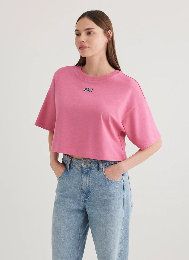 MAVI Mavi Logo Printed Pink Crop T-Shirt