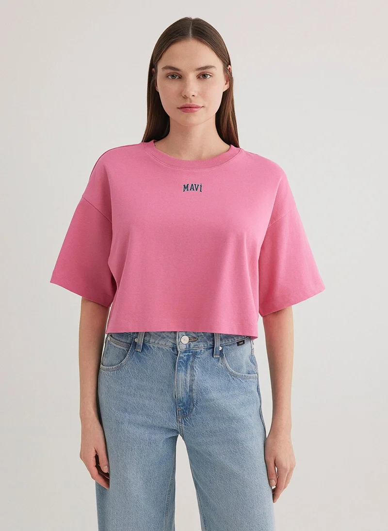 MAVI Mavi Logo Printed Pink Crop T-Shirt