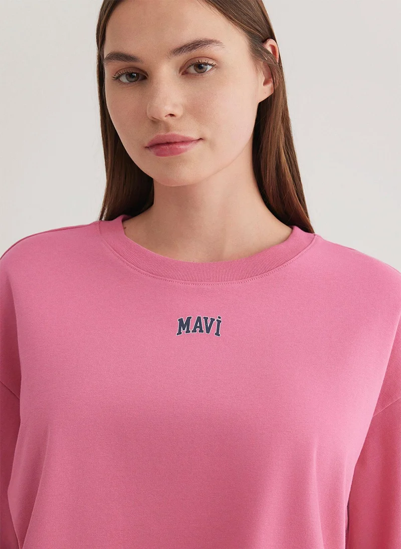 MAVI Mavi Logo Printed Pink Crop T-Shirt