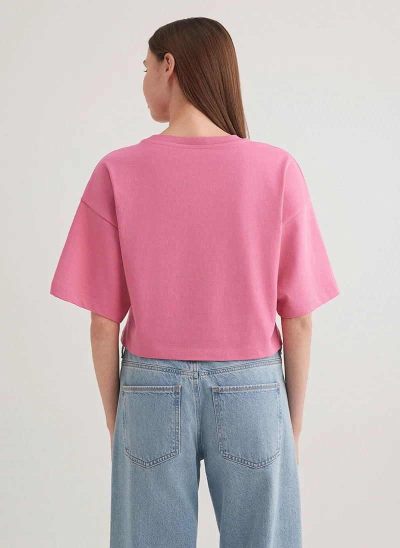 MAVI Mavi Logo Printed Pink Crop T-Shirt