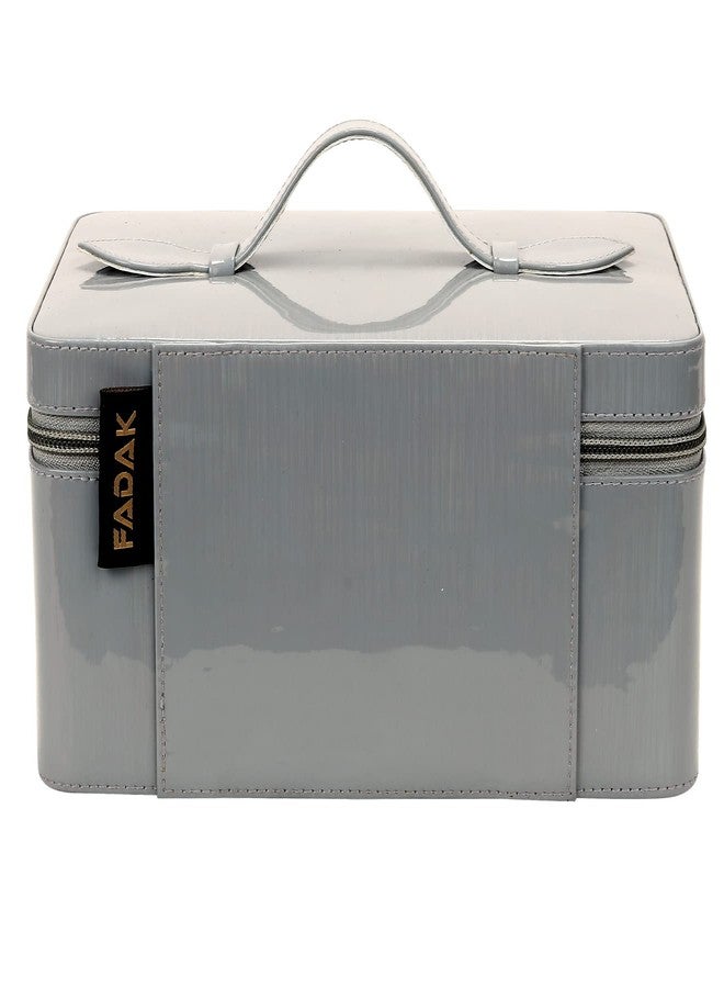 FADAK Vanity Organiser For Women Makeup Box For All Cosmetic And Jewellery Item With Pu Leather(Grey, Width: 17.5 Cm, Medium), Casual - Image 2