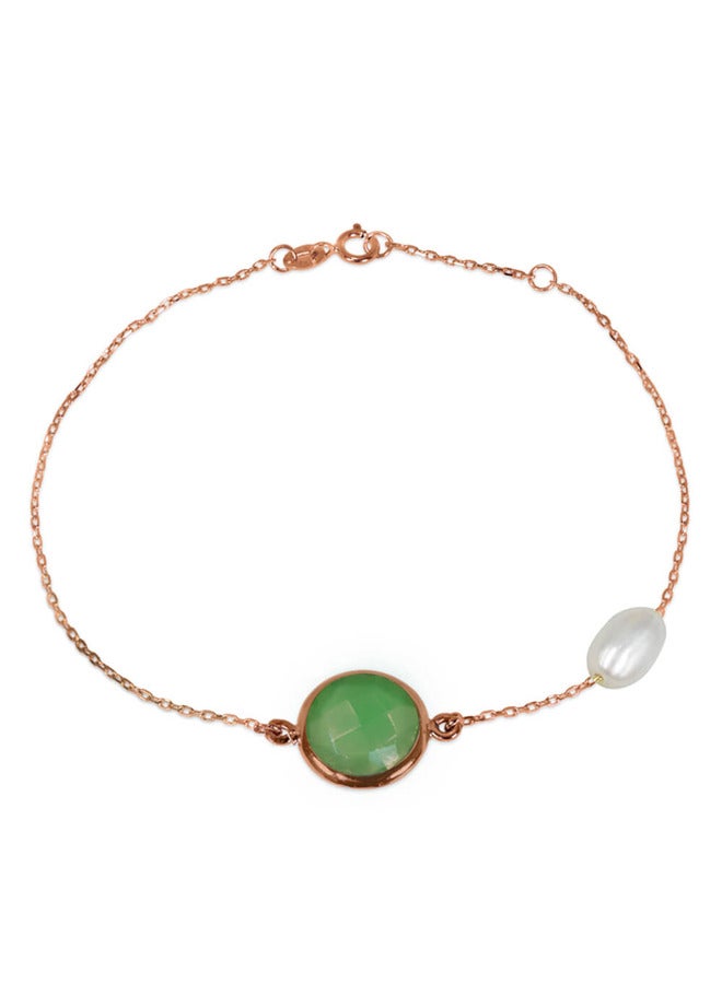 Green Onyx Bracelet with One Pearl