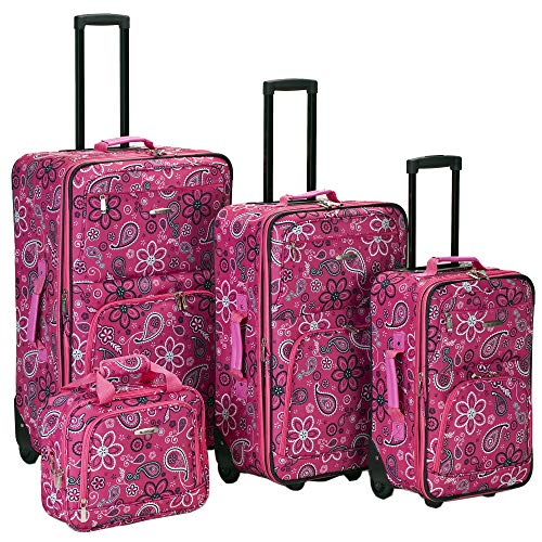 Rockland Impulse 4-Piece Softside Upright Luggage Set, Pink Bandana, 4-Piece Set (14/19/24/28) - Image 4