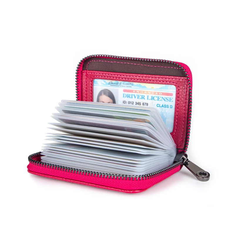 Suweibuke Genuine Leather Credit Card Holder Zipper Wallet RFID Blocking Secure Card Case ID Case Organizer (Rose Red) - Image 2