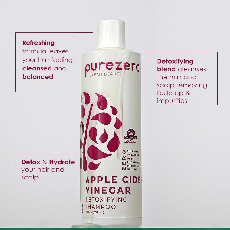 Purezero Apple Cider Vinegar Shampoo & Conditioner Set - Detox Scalp & Hair - pH balanced -Increase Hydration - Zero Sulfates, Parabens, Dyes - 100% Vegan & Cruelty Free - Great For Color Treated Hair - Image 2