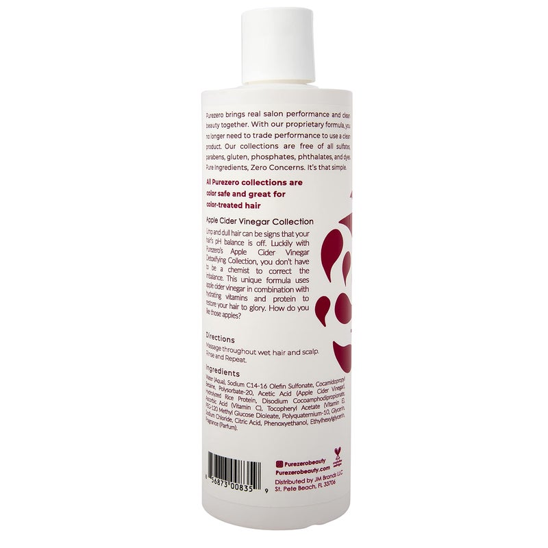 Purezero Apple Cider Vinegar Shampoo & Conditioner Set - Detox Scalp & Hair - pH balanced -Increase Hydration - Zero Sulfates, Parabens, Dyes - 100% Vegan & Cruelty Free - Great For Color Treated Hair - Image 4