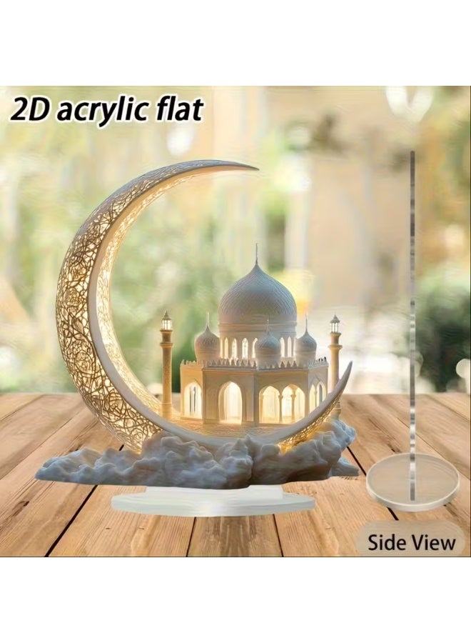 ميون قطعة ديكور ثنائية الأبعاد على شكل هلال - قطعة ديكور أنيقة من الأكريليك، تُضفي لمسة جمالية على الأسطح ثنائية الأبعاد، وتتميز بتصميم هلالي متقن وزخارف معمارية إسلامية ذهبية. تُعد هذه الهدية متعددة الاستخدامات مثالية لعيد الأم، أو عيد الفطر، أو لتزيين المنزل أو المكتب. - Image 3