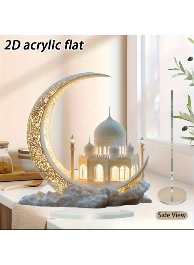 ميون قطعة ديكور ثنائية الأبعاد على شكل هلال - قطعة ديكور أنيقة من الأكريليك، تُضفي لمسة جمالية على الأسطح ثنائية الأبعاد، وتتميز بتصميم هلالي متقن وزخارف معمارية إسلامية ذهبية. تُعد هذه الهدية متعددة الاستخدامات مثالية لعيد الأم، أو عيد الفطر، أو لتزيين المنزل أو المكتب. - Image 5