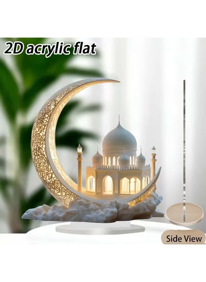 ميون قطعة ديكور ثنائية الأبعاد على شكل هلال - قطعة ديكور أنيقة من الأكريليك، تُضفي لمسة جمالية على الأسطح ثنائية الأبعاد، وتتميز بتصميم هلالي متقن وزخارف معمارية إسلامية ذهبية. تُعد هذه الهدية متعددة الاستخدامات مثالية لعيد الأم، أو عيد الفطر، أو لتزيين المنزل أو المكتب. - Image 1
