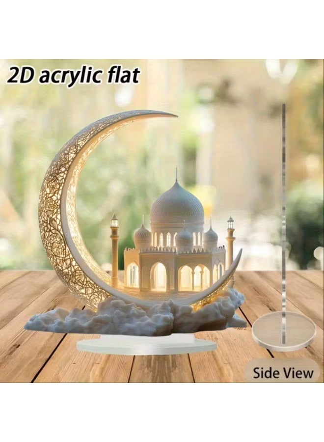 ميون قطعة ديكور ثنائية الأبعاد على شكل هلال - قطعة ديكور أنيقة من الأكريليك، تُضفي لمسة جمالية على الأسطح ثنائية الأبعاد، وتتميز بتصميم هلالي متقن وزخارف معمارية إسلامية ذهبية. تُعد هذه الهدية متعددة الاستخدامات مثالية لعيد الأم، أو عيد الفطر، أو لتزيين المنزل أو المكتب. - Image 4