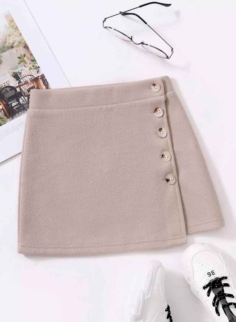 Toddler Girls Button Front Wool-Mix Fabric Skirt - Image 1