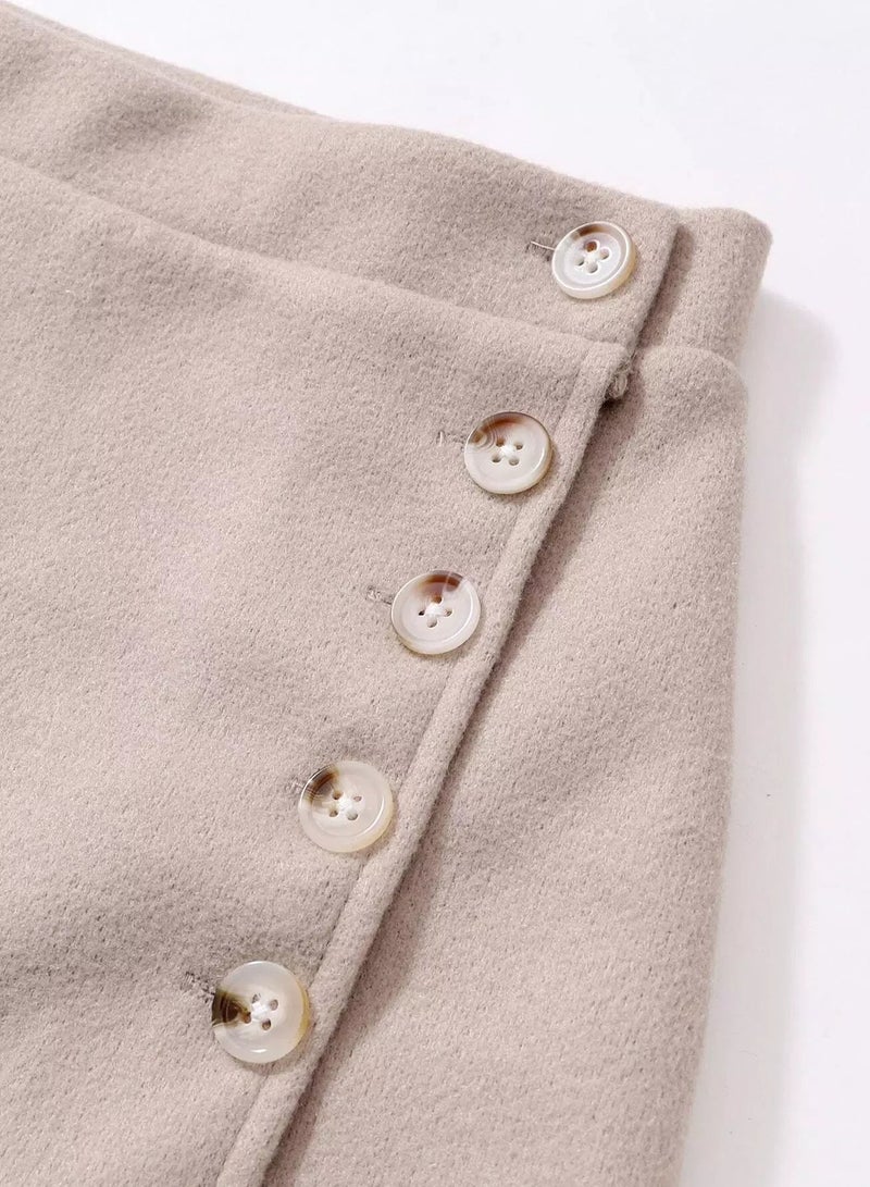 Toddler Girls Button Front Wool-Mix Fabric Skirt - Image 4