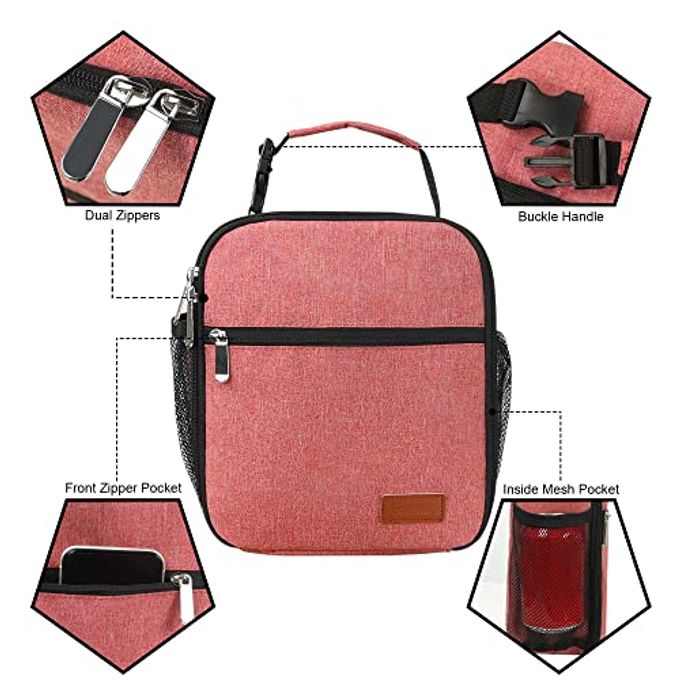 Femuar Lunch Box for Men Women Adults Small Lunch Bag for Office Work Picnic Reusable Portable Lunchbox, Pink - Image 3