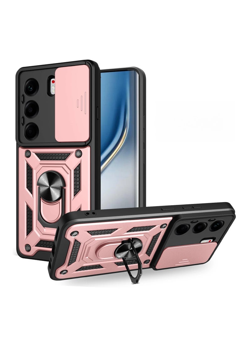 عام "حافظة متوافقة مع هاتف Tecno Camon 40 Pro 4G - بغطاء منزلق للكاميرا، حامل معدني دوار 360°، متوافقة مع الحوامل المغناطيسية للسيارة، تصميم هجين مضاد للصدمات"