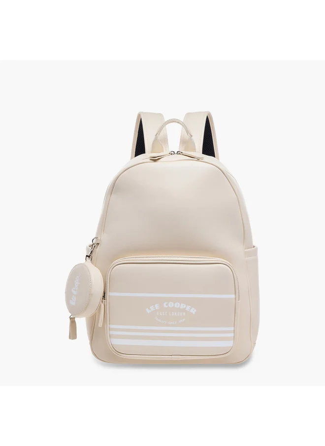 Lee Cooper Women Logo Print Backpack with Zip Closure and Attached Pouch - 31x13x14 cm