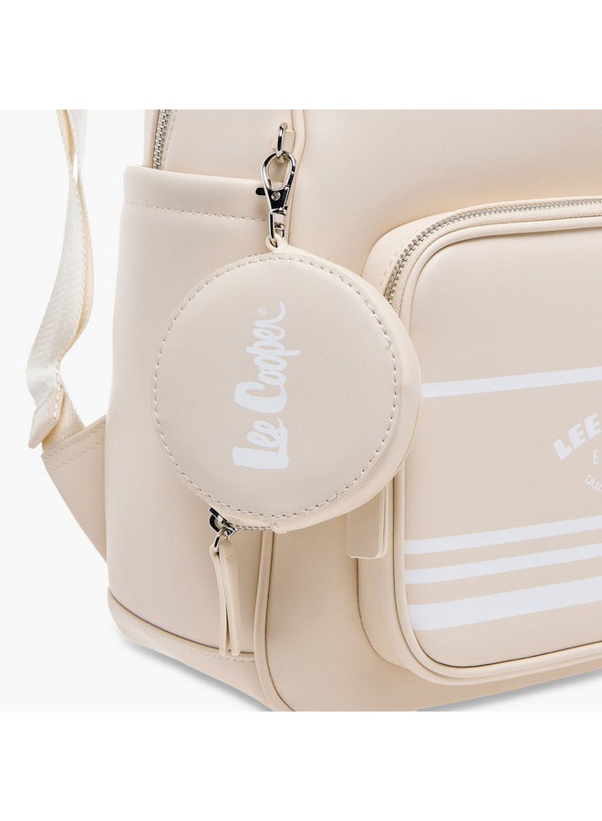 Lee Cooper Women Logo Print Backpack with Zip Closure and Attached Pouch - 31x13x14 cm  - Image 5