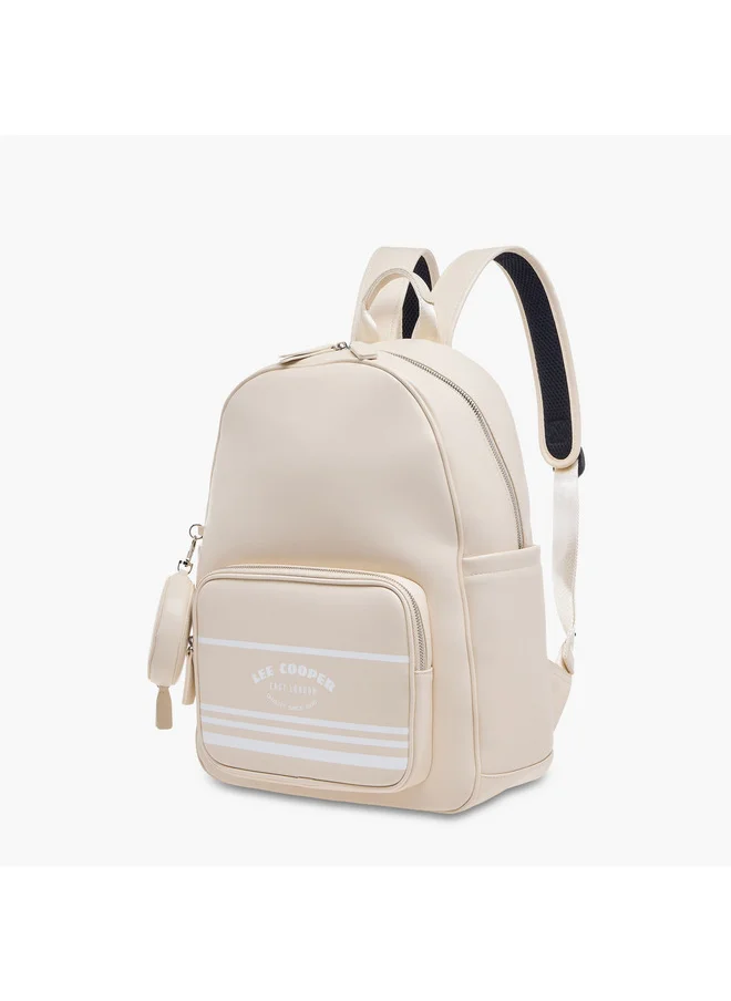 Lee Cooper Women Logo Print Backpack with Zip Closure and Attached Pouch - 31x13x14 cm