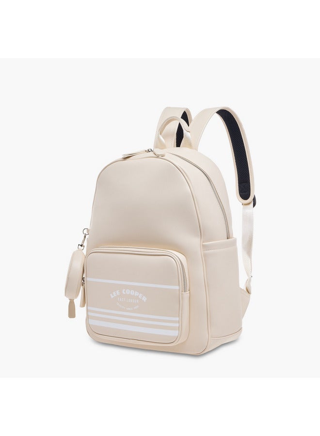 Lee Cooper Women Logo Print Backpack with Zip Closure and Attached Pouch - 31x13x14 cm  - Image 2