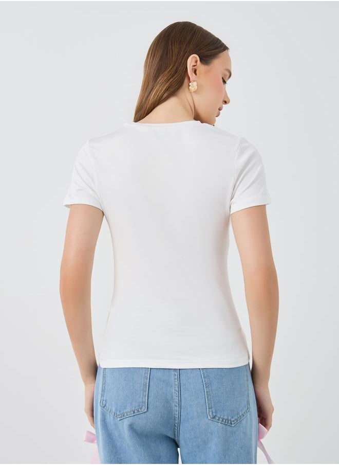 Take Two Take Two Solid Ruched Detail Short Sleeve T-Shirt  - Image 4