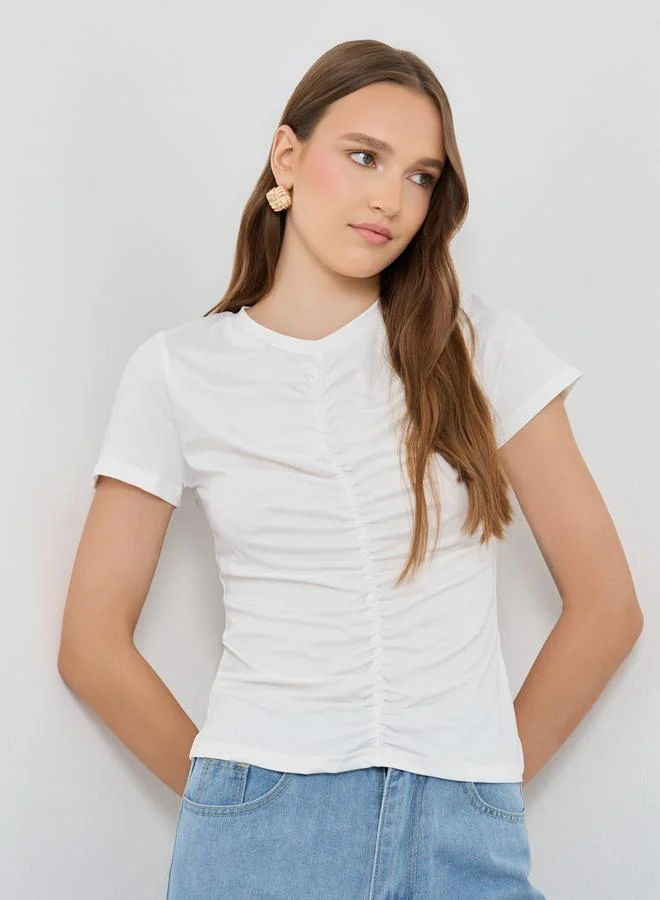 Take Two Solid Ruched Detail Short Sleeve T-Shirt