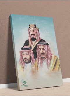لوحة لوحة كانفاس على إطار خشبي لليوم الوطني السعودي بتصميم قادة المملكة  - Image 1