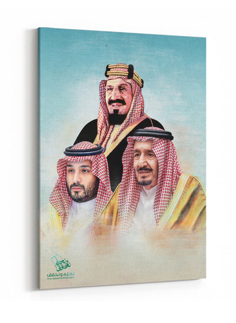 LOWHA Canvas Wall Art Stretched Over Wooden Frame with Kingdom Leaders Painting For Saudi National Day  - Image 5