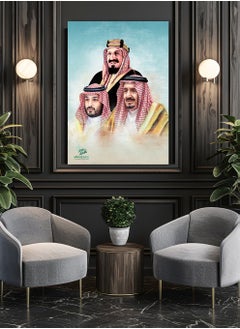 لوحة لوحة كانفاس على إطار خشبي لليوم الوطني السعودي بتصميم قادة المملكة  - Image 4