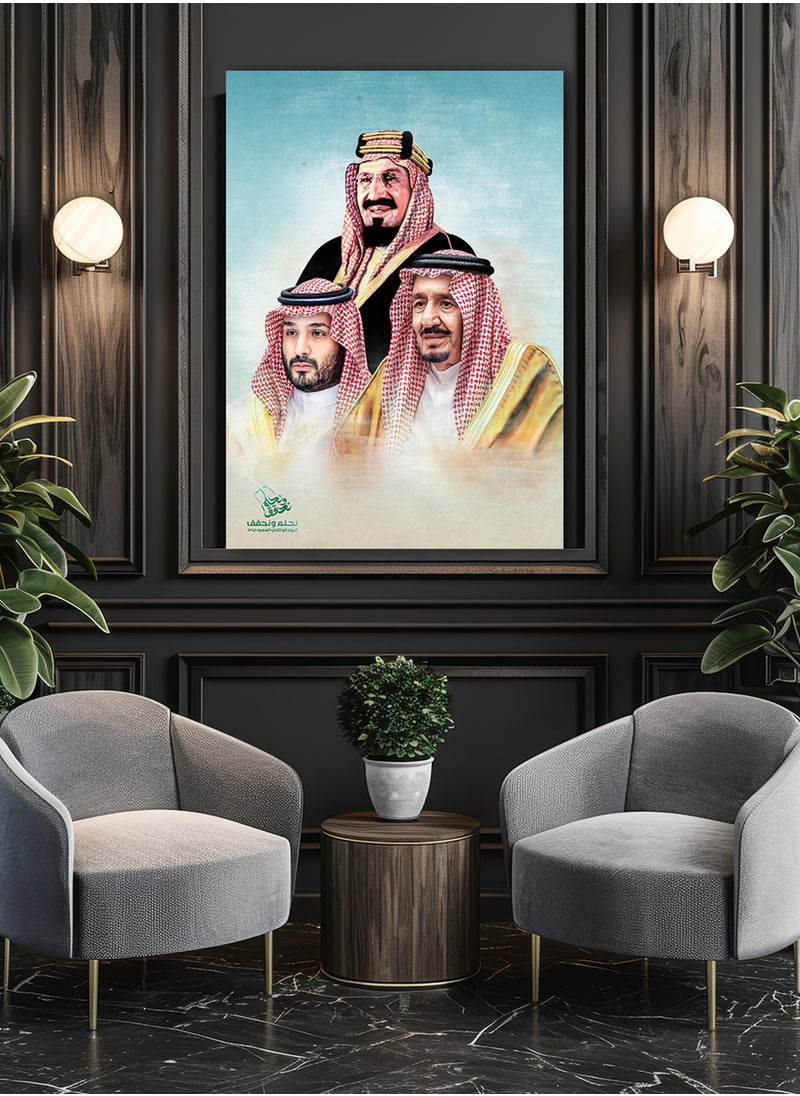 LOWHA Canvas Wall Art Stretched Over Wooden Frame with Kingdom Leaders Painting For Saudi National Day  - Image 4