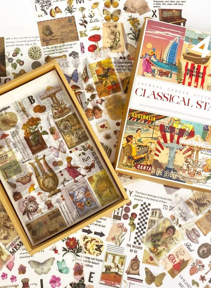Excefore Vintage Scrapbooking Stickers Set, 96 Sheets with 1562 Pattern Stickers and 48 Background Papers, Aesthetic Stickers for Journaling, Planners, DIY Crafts, and Scrapbooking Supplies - Image 5