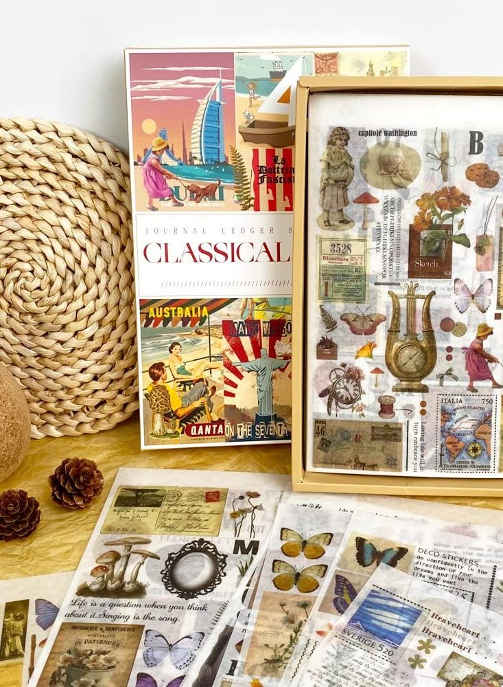 Excefore Vintage Scrapbooking Stickers Set, 96 Sheets with 1562 Pattern Stickers and 48 Background Papers, Aesthetic Stickers for Journaling, Planners, DIY Crafts, and Scrapbooking Supplies - Image 4